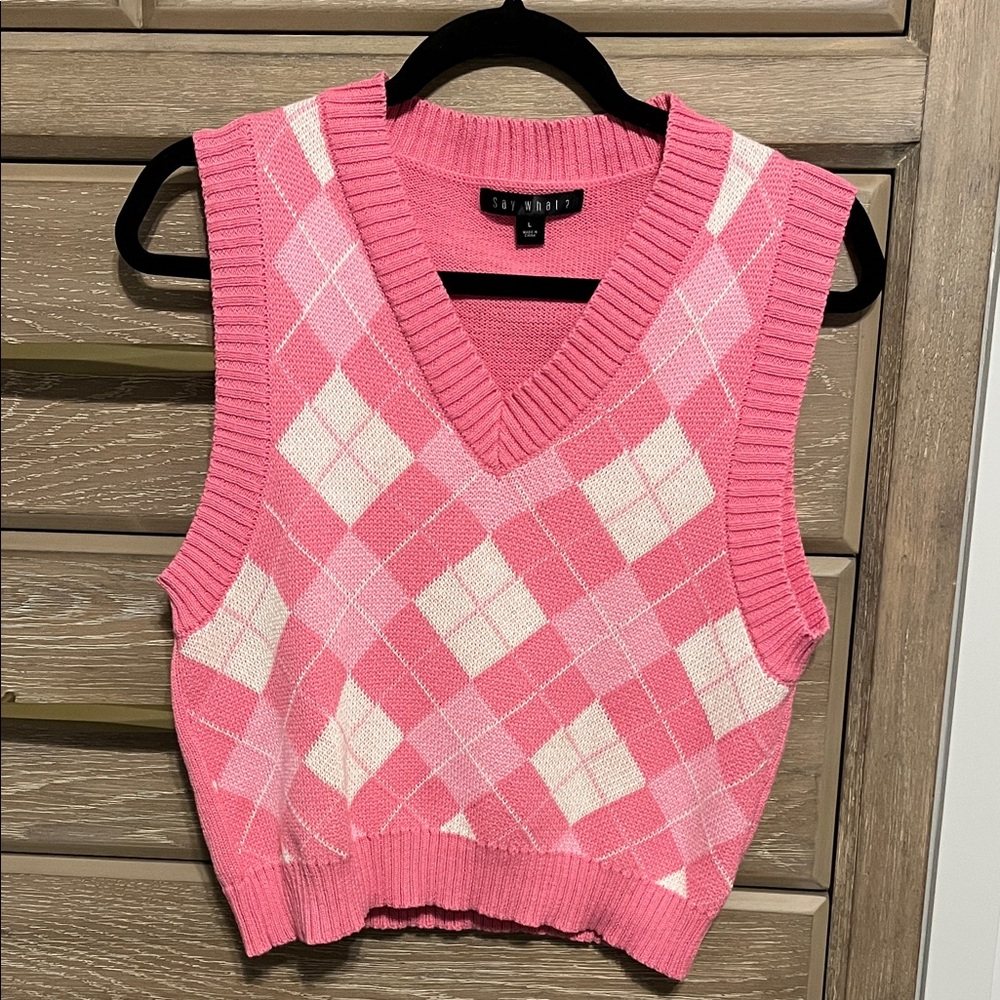 Say What? Pink Knit Sweater Vest. Teen Size Large